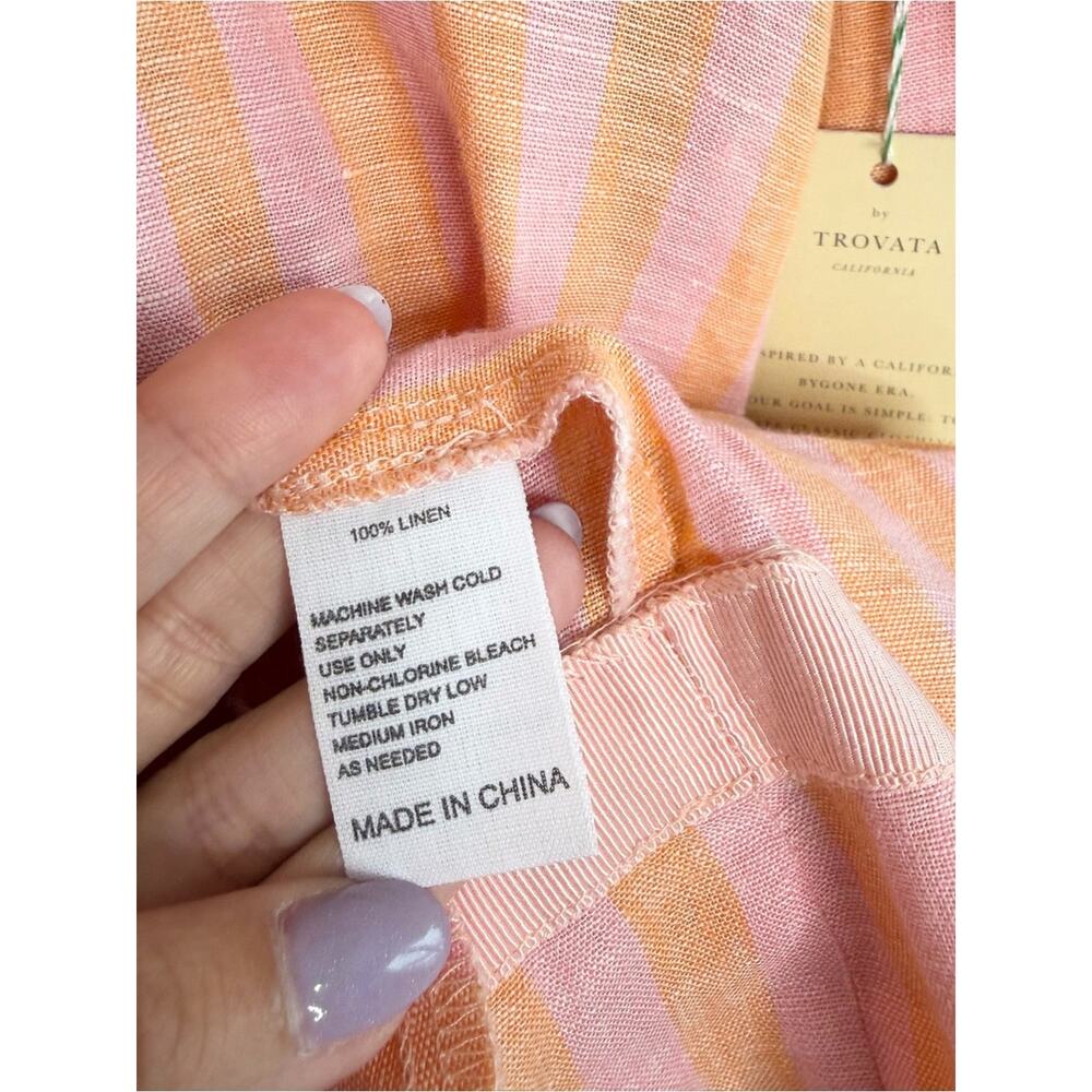 TROVATA BIRDS OF PARADISE Lucca Pink & Peach Linen Striped Shift Dress Size XS - Picture 6 of 6